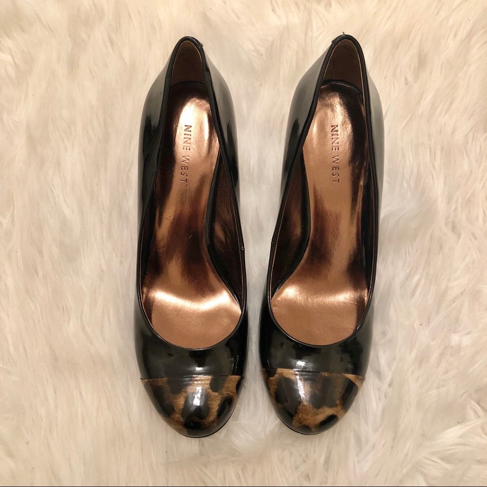 Leopard Cap-Toe Black Heels